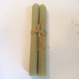 Bees Wax candles, Light Green/Olive, Honeycomb pattern, Hand Rolled, 8"